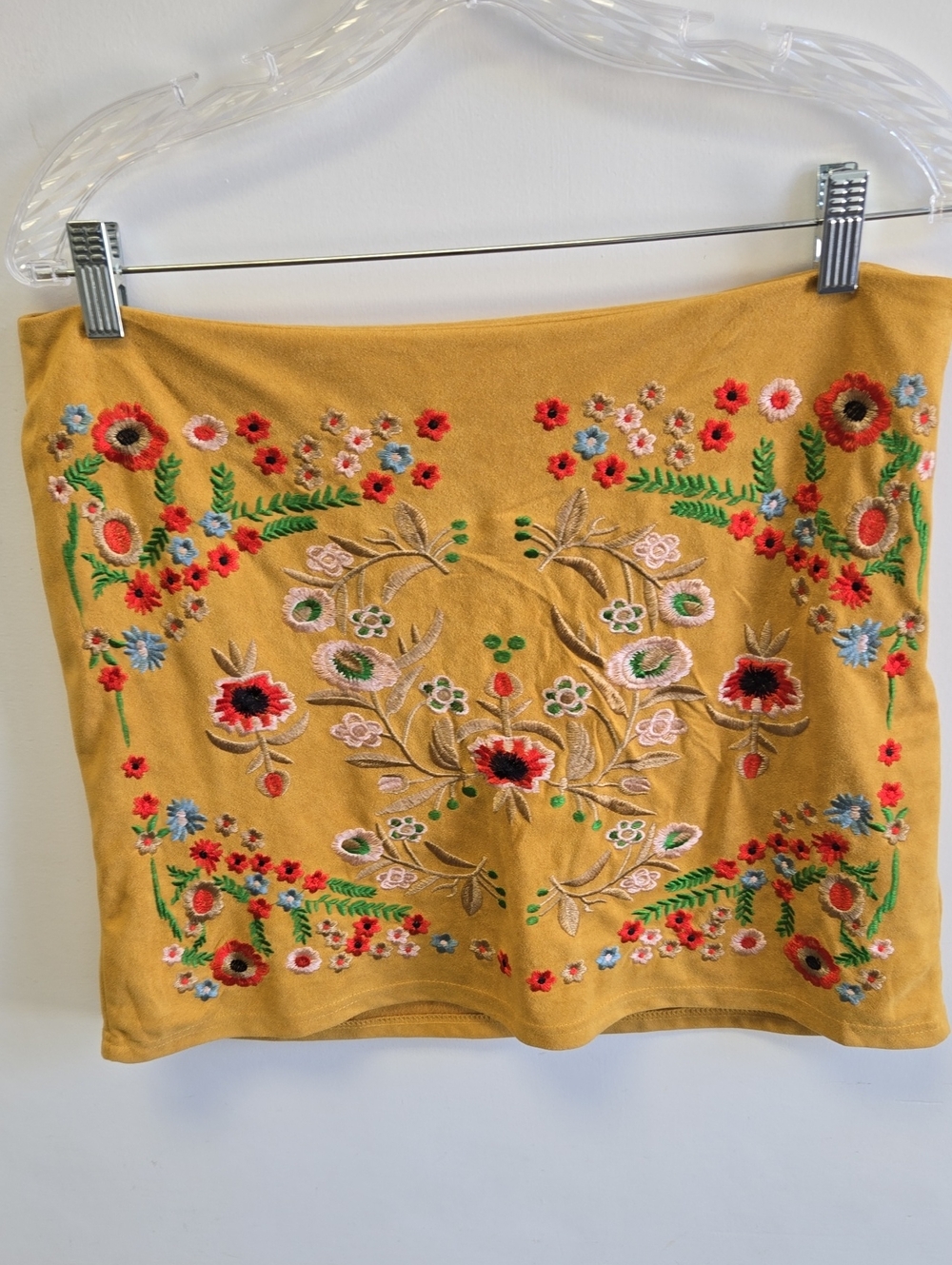 L&B Mustard Embroidered Floral Mini Skirt